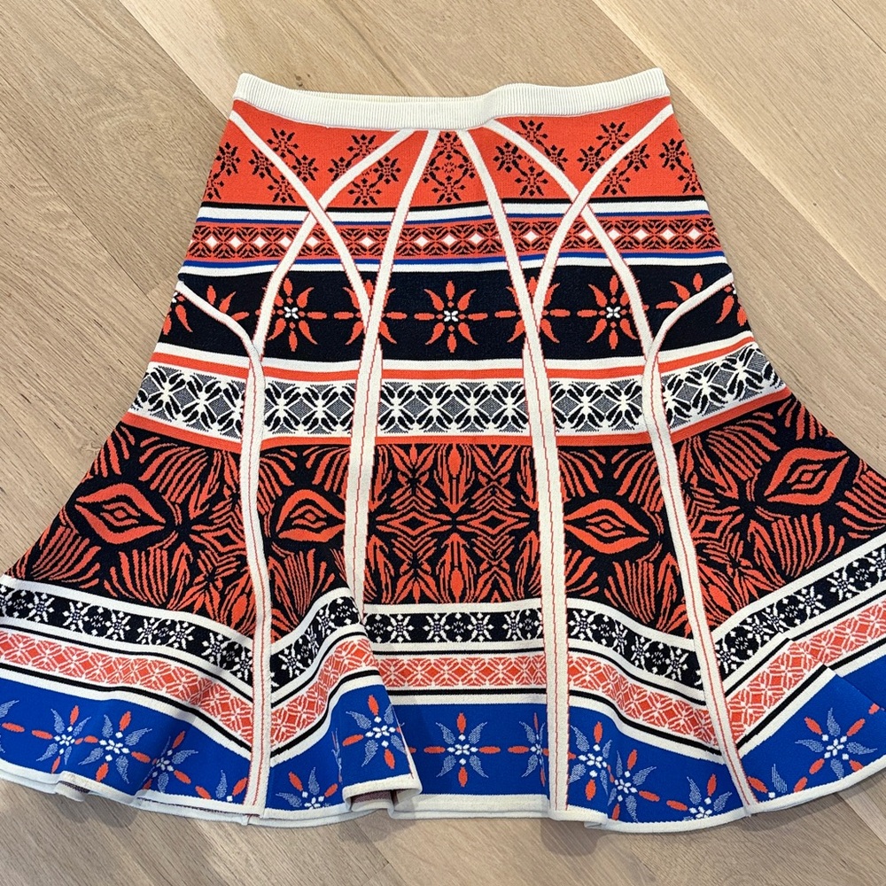Diane Von Furstenberg A-Line Skirt in Orange and Blue